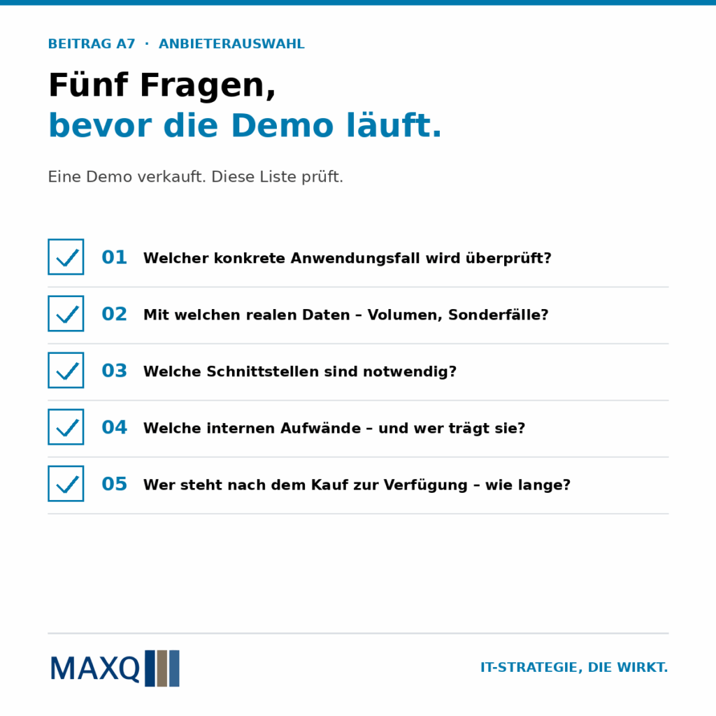 Fünf Fragen, bevor die nächste Anbieter-Demo beginnt.